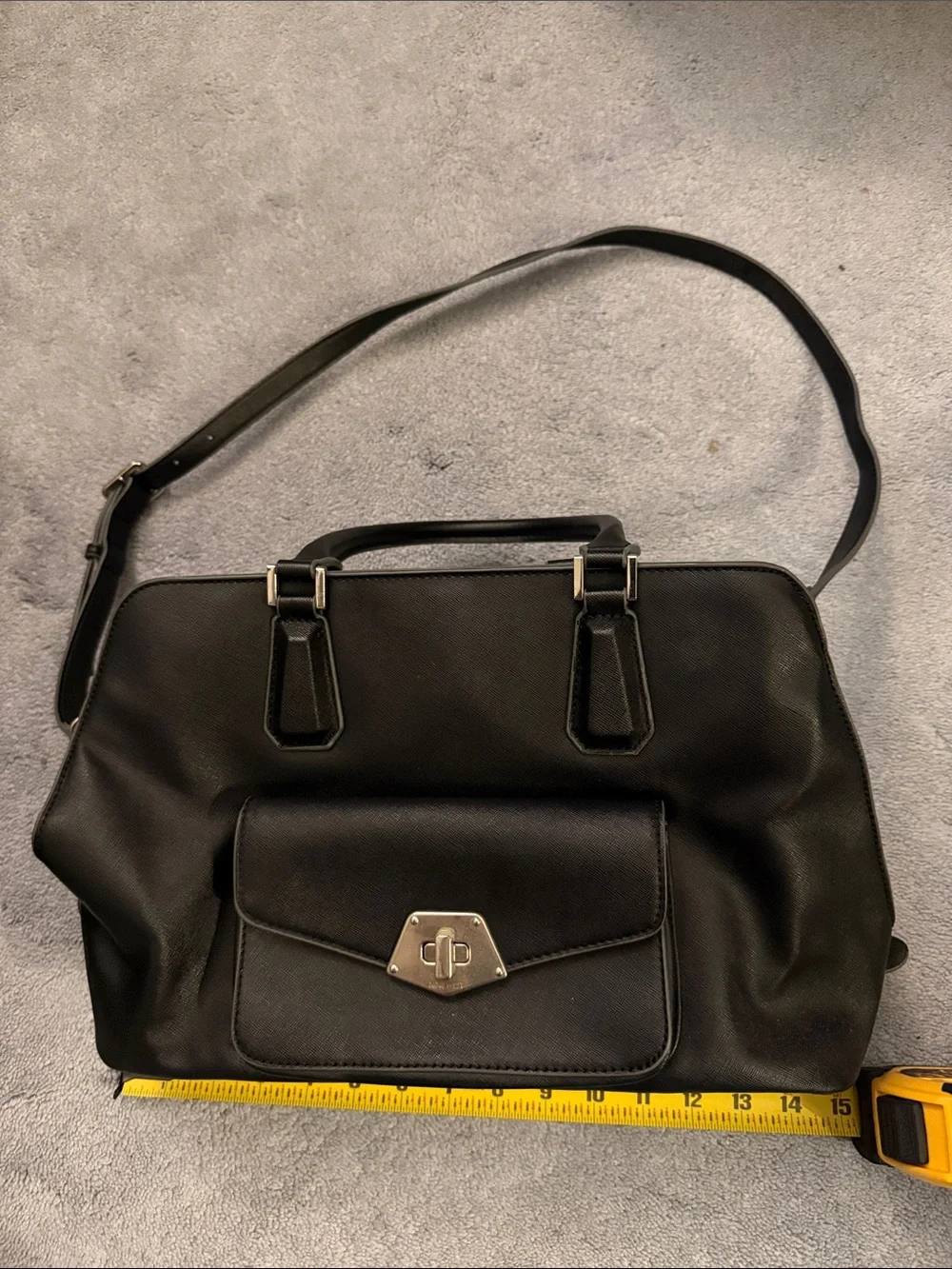 Nine West Black Tote with Front Pocket and Silver Hardware